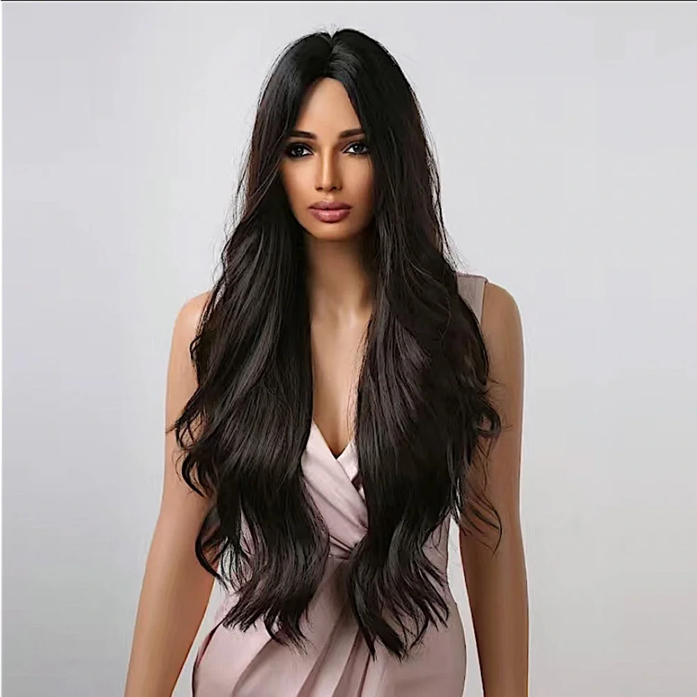 Dark Brown Long Layer Wavy Wig 28 Inches